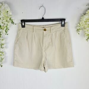 Maurices Khaki Shorts Size 10 Beige Pleated High Rise Pockets Casual Minimalist